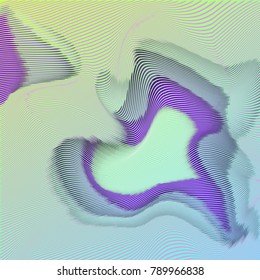 Vector warped lines colorful background. Modern abstract creative backdrop with multicolor variable width stripes. Twisted stripes optical illusion. Moire waves.