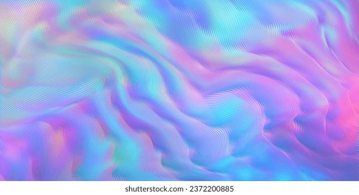 Vector warped lines colorful iridescent background. Modern abstract creative backdrop with rainbow colored variable width stripes. Twisted stripes optical illusion. Moire waves. 