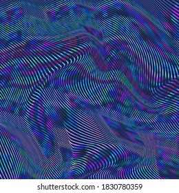 Vector warped lines glitch background. Modern abstract creative illustration with multicolor bended stripes. Twisted stripes optical illusion. Moire waves. 