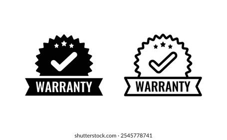 vector warranty badge design. Round emblem with a star, seal, and star elements. Ideal for use in consumer assurance, product packaging, and promotional materials for quality guarantee.