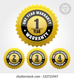 Vector : Warranty Badge and Sign with one, two, three, four years warranty - banner, sticker, tag, icon, stamp, label