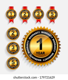 Vector Warranty  Gold Label Set with Red Ribbon.