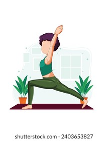 El yoga de guerrero vectorial pose colorida 
