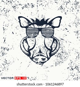 Vector warthog head on grunge background