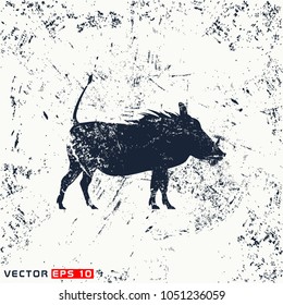 Vector warthog silhouette on grunge background