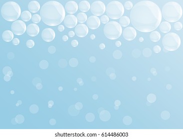 Vector wash background, mineral water and soap bubbles