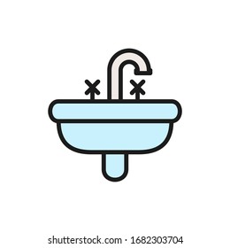Vector washbasin, sink flat color line icon.
