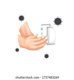 Lavadoras vectoriales con líquido antiséptico para mantener. Ilustración de la caricatura 