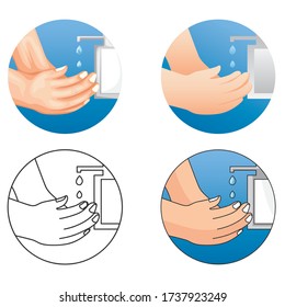 Vector washing hands with antiseptic liquid to maintain.