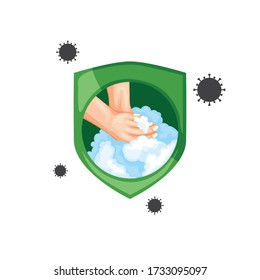 Vector lavando las manos con jabón para protegerlo. Protección contra los gérmenes.