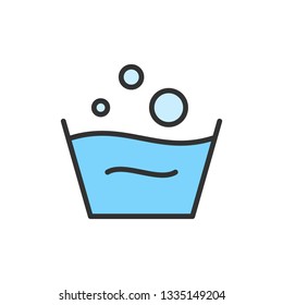 Vector washing instruction, rinsing flat color line icon.