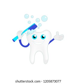 Vector Washing Tooth Illustration Isolated on White Background, Graphic Art.