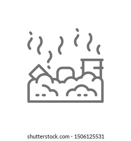 Vector waste landfill, air pollution line icon.
