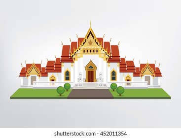 Vector of Wat Benchamabophit Dusitvanaram, temple in Bangkok, Thailand