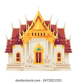 Vector Wat Benchamabophit Temple Thailand Cartoon Illustration Isolated