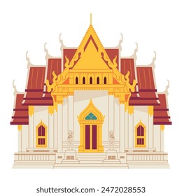 Vector Wat Benchamabophit Temple Thailand Cartoon Illustration Isolated