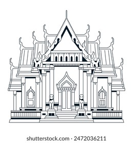 Vector Wat Benchamabophit Temple Thailand Cartoon Illustration Isolated