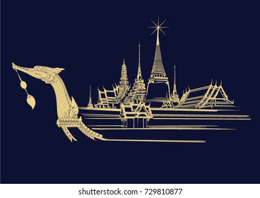 Vector Wat Phrakaew, Bangkok, Thailand.