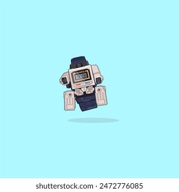 Vektorgrafik Uhr Vintage Roboter mit blauem Hintergrund