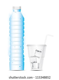 vector water bottle with glass and ice