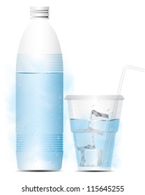 vector water bottle with glass and ice