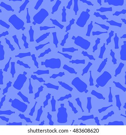 Vector Water Bottles Seamless Pattern on Blue Background