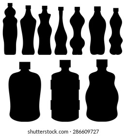 Vector Water Bottles Silhouettes Isolated on White Background.