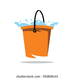 Vector Water Bucket Cartoon Illustration. Bucket with Water Isolated on a White Background
