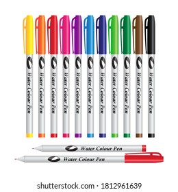 vector water color pen set isolated on white background