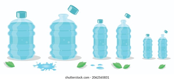 Vector water containers with different sizes. All isolated on white Background Water Splash water ripples and drops design elements  Clean Fresh Water Containers Nature Beverage full of minerals Drink