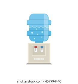 Vector water cooler icon in trendy flat style. Gray water cooler with blue full bottles isolated on white background. Water cooler logo.