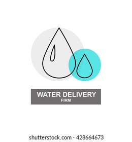 Vector water delivery firm logo isolated on white background. Artistic simple design concept. Flat logo for water delivery firm, plumbing firm, plumbing shop, delivery company group, card, banner.