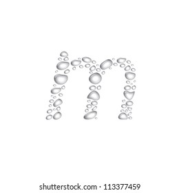 Vector Water drop alphabet, letter m. Transparent, easy to put on different backgrounds