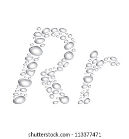 Vector Water drop alphabet, letter Rr. Transparent, easy to put on different backgrounds