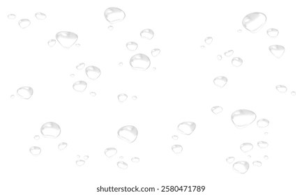Vector water drop, drops, droplets. PNG drops, condensation on glass, on various surfaces. Realistic drops on a transparent background. Rain and dew.