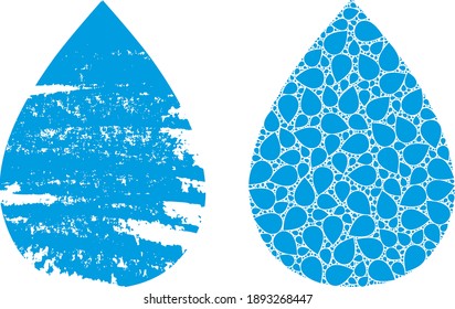Vector water drop fractal is composed from randomized recursive water drop parts. Grunge water drop icon. Fractal composition from water drop.