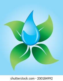 vector water drop with green leaves