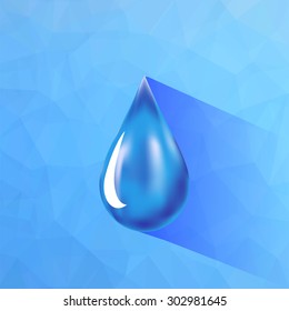 Vector Water Drop Icon Isolated on Blue Polygonal Background