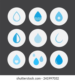 Vector Water Drop Icons on Circle Background