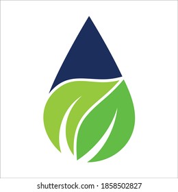 a vector water drop logo on a leaf background with creative and simple design