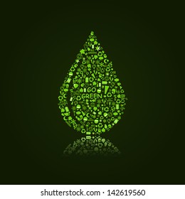 Vector Water Drop on  Black Background. Go Green Concept