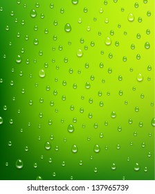 Vector water drop on a bright green background