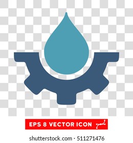 Vector Water Drop Service Gear EPS vector pictograph. Illustration style is flat iconic bicolor cyan and blue symbol on a transparent background.