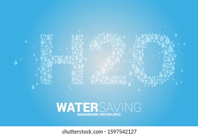 Vector Water Drop Shaped H2O Text. Background Concept For Saving Water.