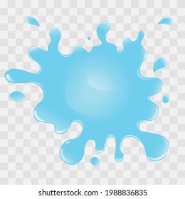 Vector Water Drop or Splash Isolated on White Background. Realistic Water spill puddle top view. Aqua liquid splash with scattered drops. Multiple Uses. Element, Logo, Icon, Text Template, Background.