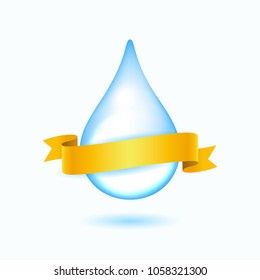 Vector water drop with yellow ribbon on white background