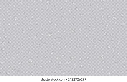 Vector water droplets. PNG droplets, condensation on glass, on various surfaces. Realistic droplets on a transparent isolated background. PNG.