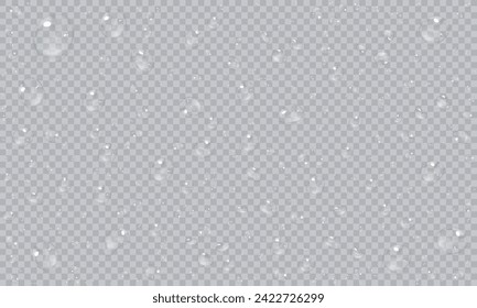 Vector water droplets. PNG droplets, condensation on glass, on various surfaces. Realistic droplets on a transparent isolated background. PNG.