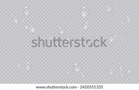 Vector water droplets. PNG droplets, condensation on glass, on various surfaces. Realistic droplets on a transparent isolated background. PNG.