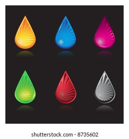 Vector - Water droplets with various colors and reflections.